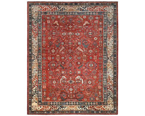 9x12 Red Aryana Afghan Hand Knotted Veg Dye Wool Area Rug